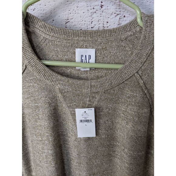 Gap 100% Cotton Crewneck Sweater Tan Herringbone Mens L Large NWT - Picture 2 of 6